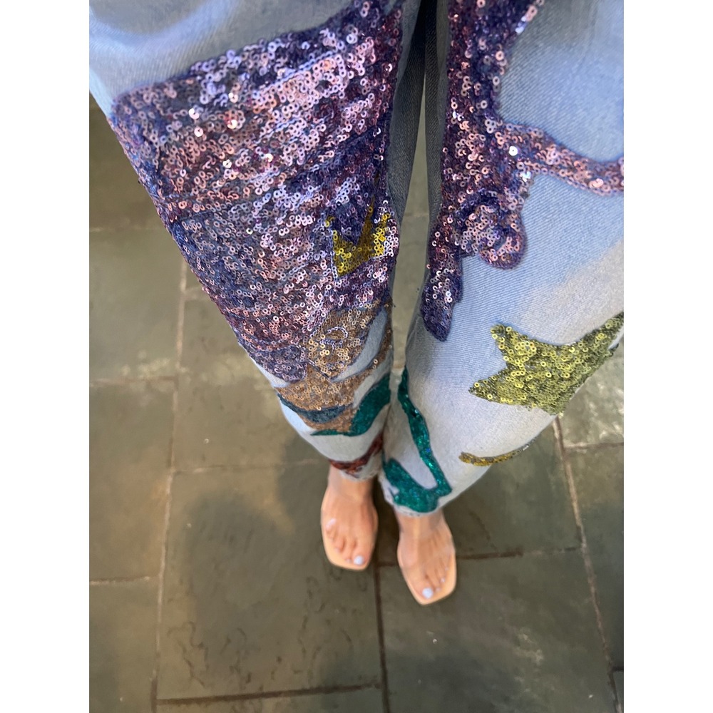 Topshop Mermaid Sequin Jeans Light Wash Ocean/Sea Life  Whimsical Art to Wear - Picture 12 of 15